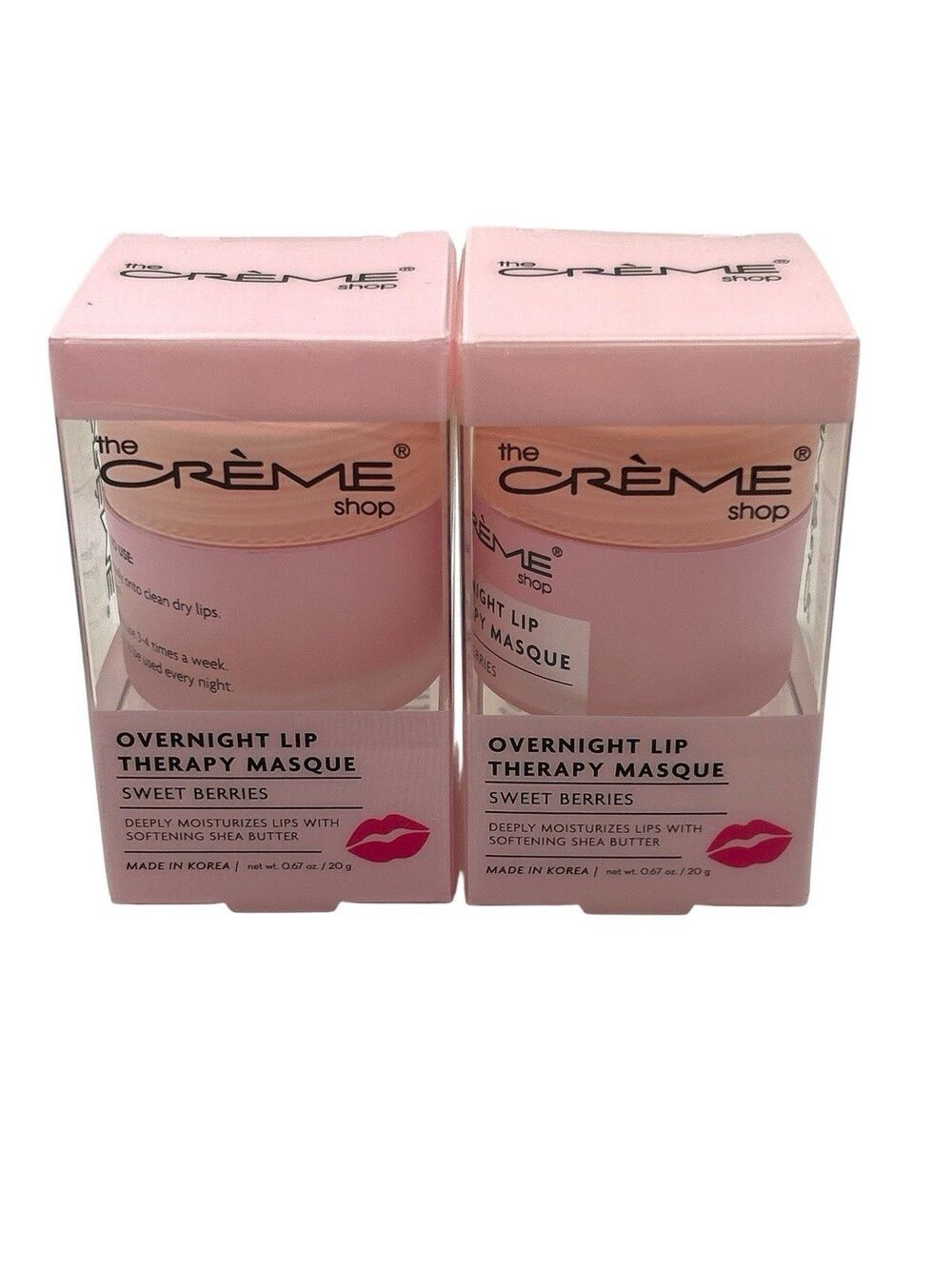 The Creme Shop 2 Overnight Lip Therapy Mask 0.67 oz New In Box Sweet Berries